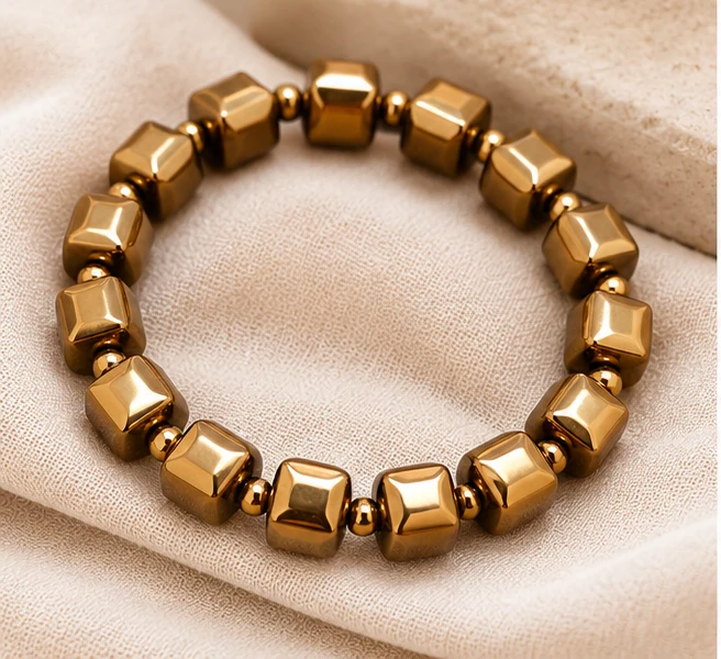 Golden Hematite Faceted Cube Bracelet