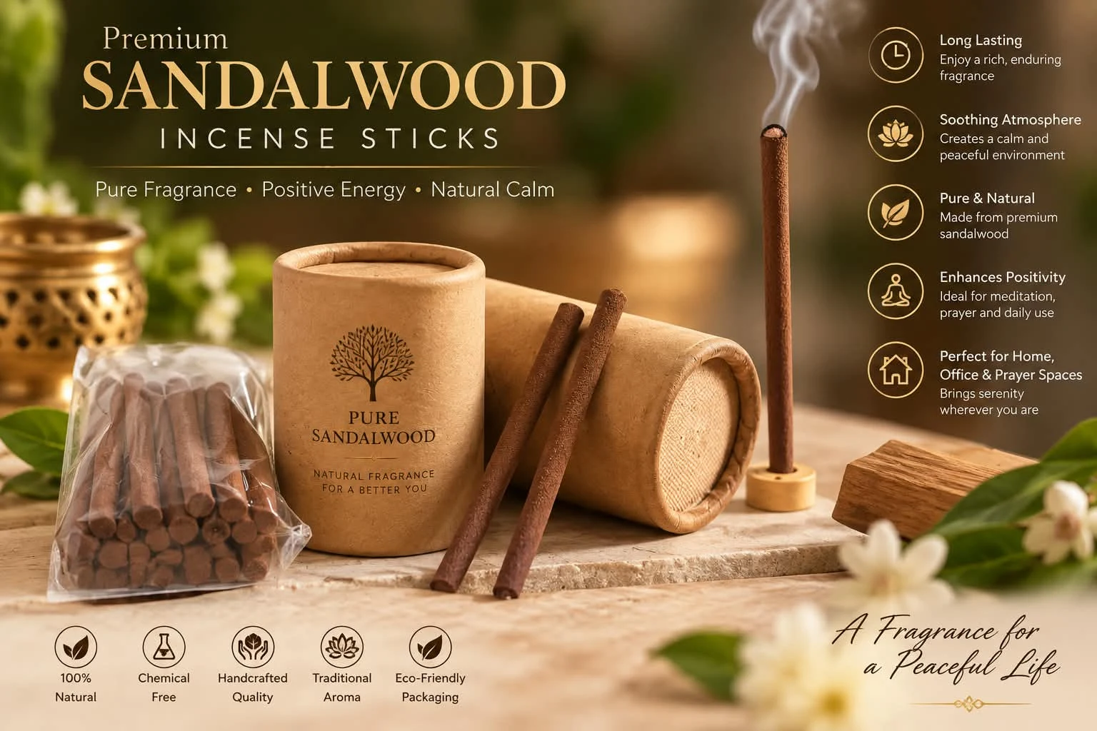 Premium Sandalwood Incense Sticks